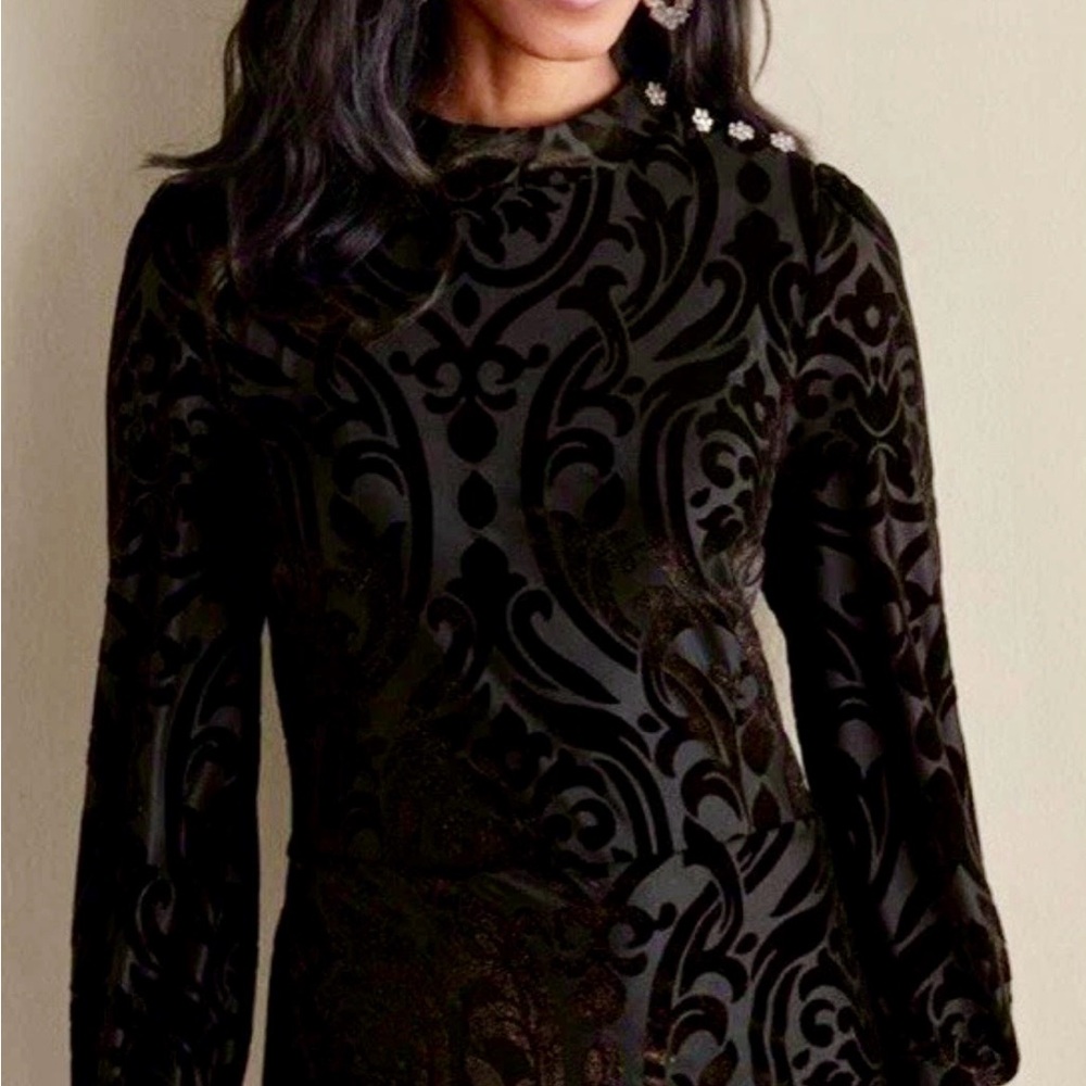 Soft Surroundings HADLEY NWT $170  Black Abstract Velvet Dress Size 18W Damask